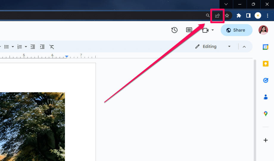 Share icon on Google Chrome