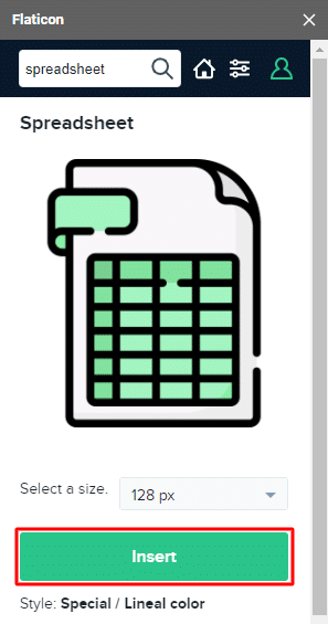 How to insert icons from the Flaticon extension