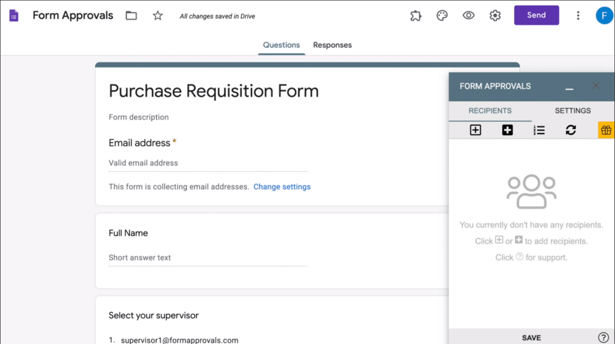 Form Approvals extension google forms screenshot