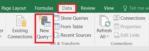 Go to the Data tab > Get Data or New Query