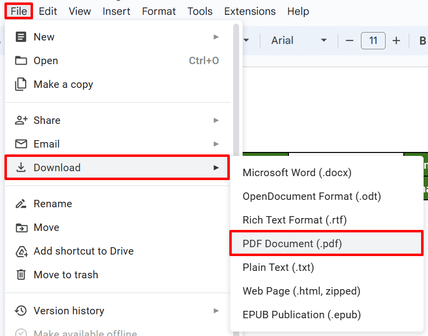 How to download a Google Doc as a PDF