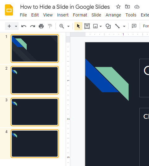 How to hide a slide in Google Slides—selecting multiple slides to hide in Google Slides