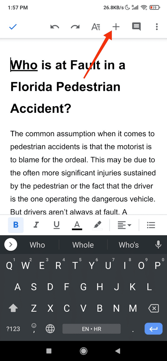 Mobile GDocs — where is the Plus (+) icon