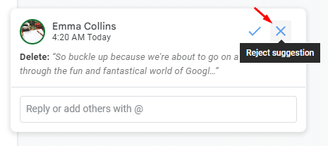 Google Docs—reject suggestion