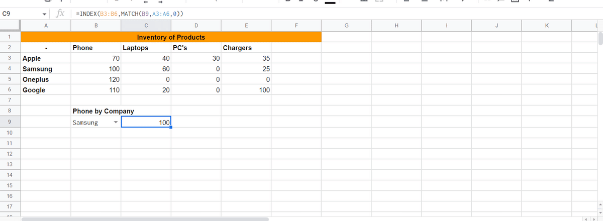 Using a drop down list with index match