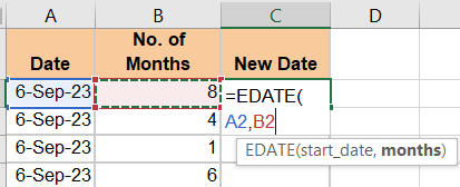 Select the cell with the number or months.