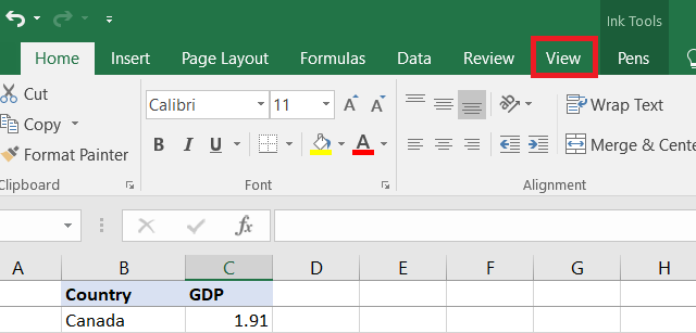 How to freeze multiple rows in Excel—Go to the View menu