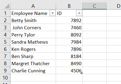 Example table with all formatting removed