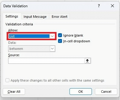 Select list from the allow option