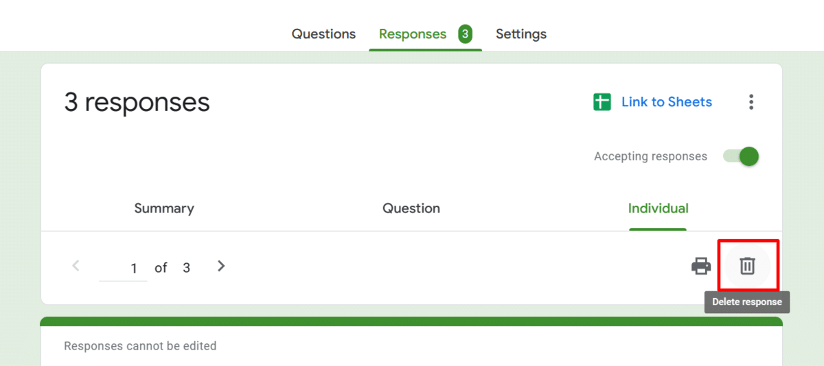 Deleting a response in Google Forms