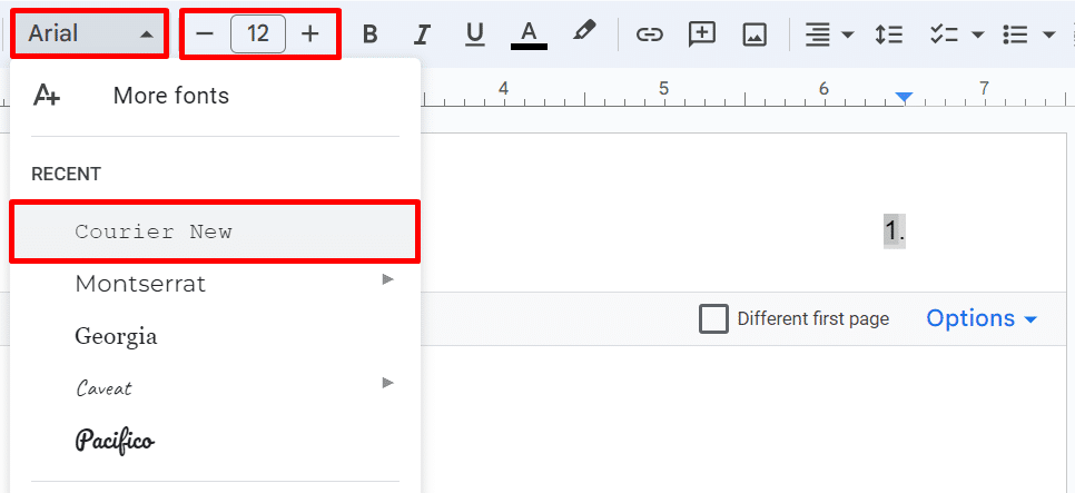 Changing the font from Arial to Courier New