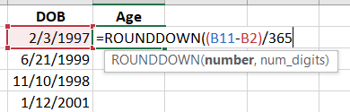 Divide the results by 365 to get the results in years