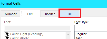 The "Fill" tab in Excel