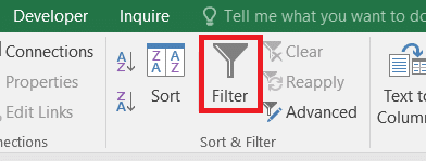 Click on the Filter button. This will add filter dropdowns to each column header in your selected range.