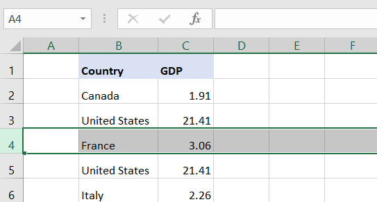 Selected row in Excel