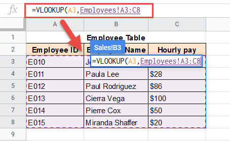 Select the Lookup Range