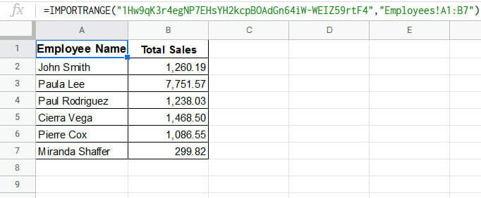 IMPORTRANGE result