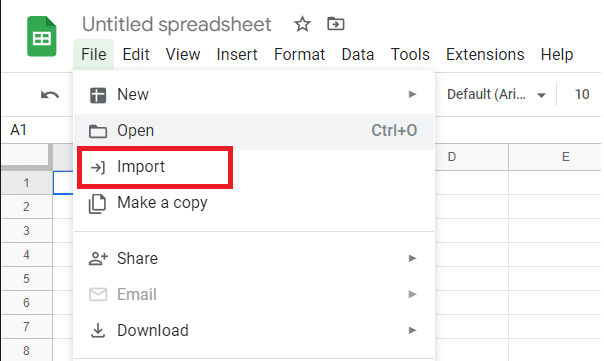 In Google sheets, go to File> Import.