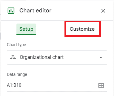 In the chart editor, go to Customize.