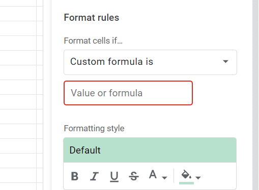 In the conditional formatting window click +Add rule.