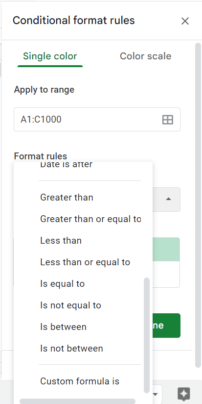 In the formatting rules choose Custom formula is: