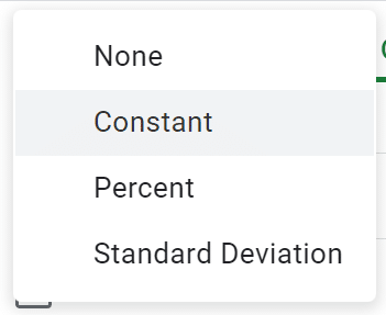 Input the percentage of error. You can also change the type of value to constant, standard deviation or none.