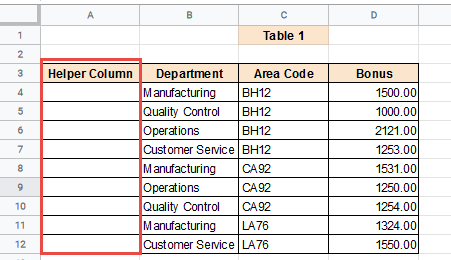 Insert a helper column