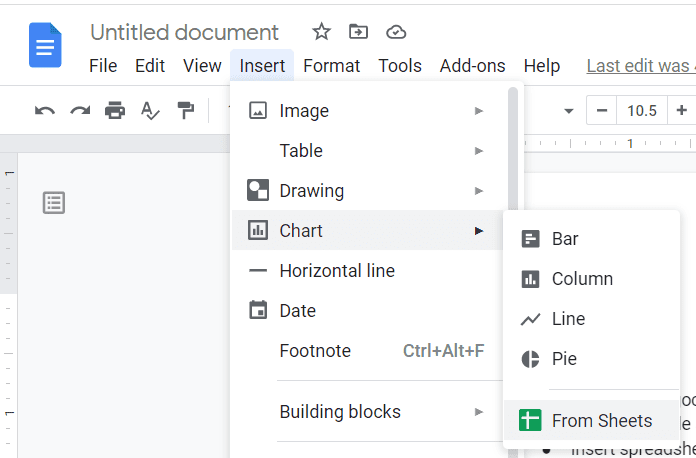 Insert chart from sheets example