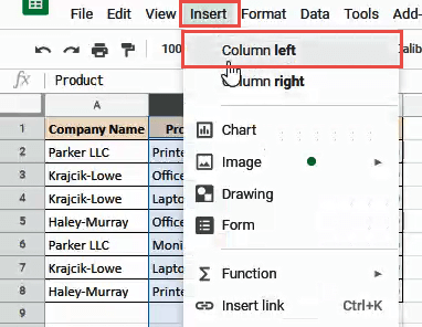 Insert one column to the left
