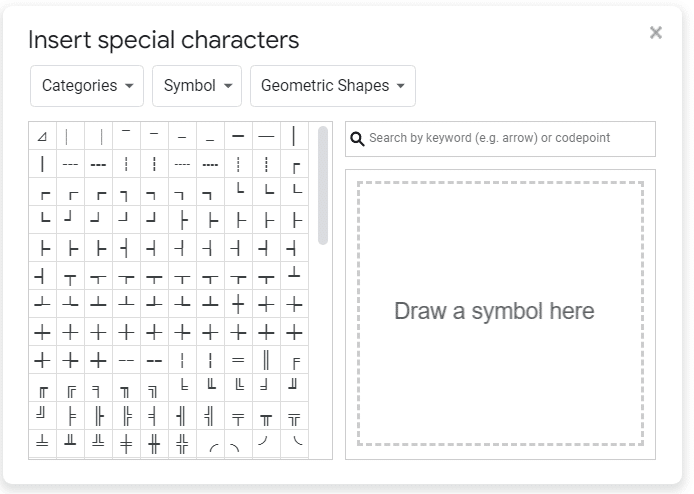 Insert Special characters pop up window