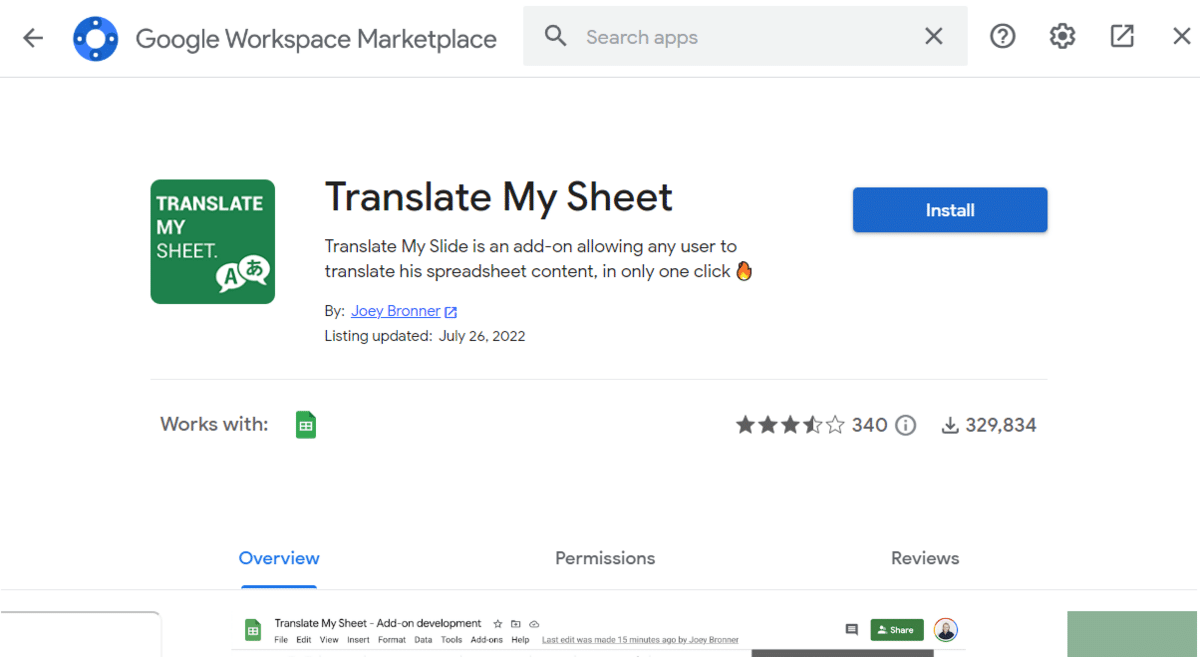 Install Translate my sheet