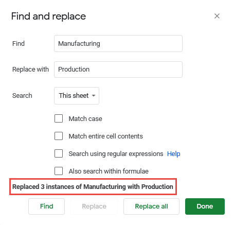 Instances replaced by find and replace