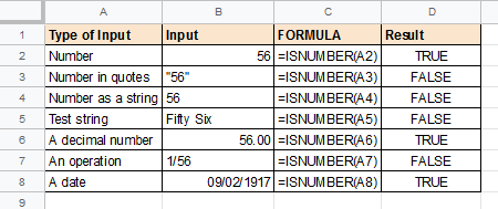 ISNUMBER Examples