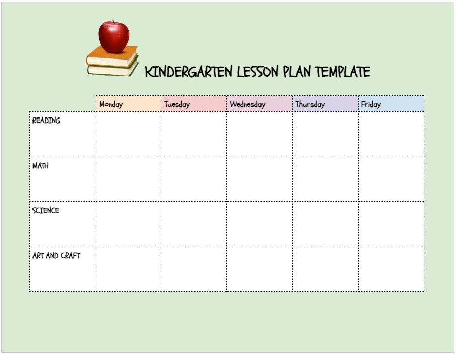 Kindergarten weekly lesson plan