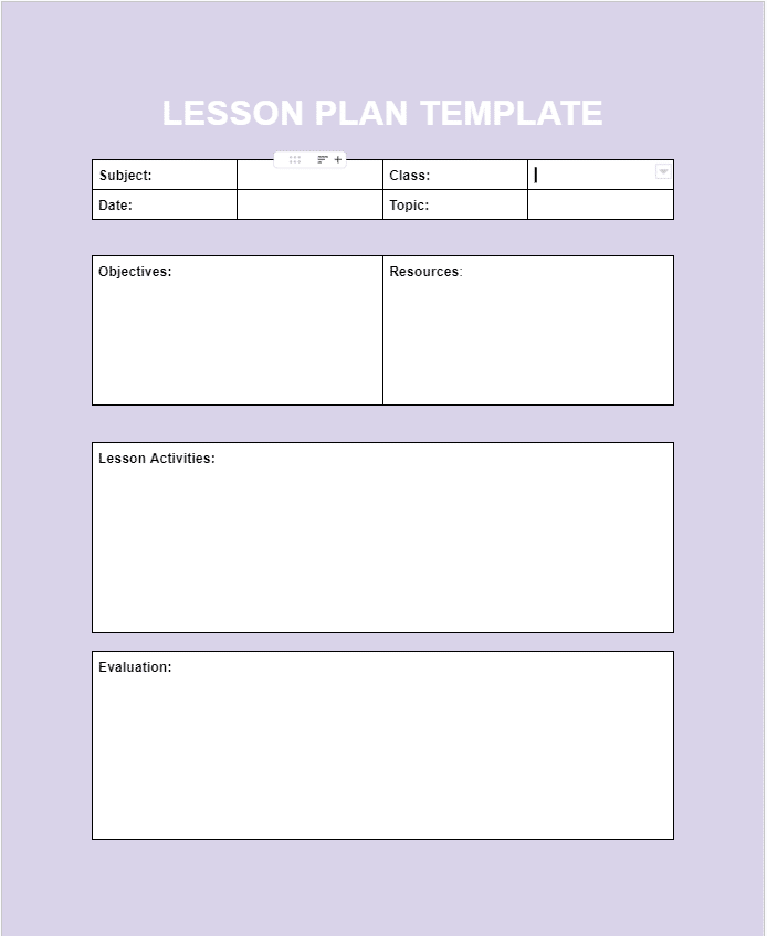 Lesson Plan Template Google Docs