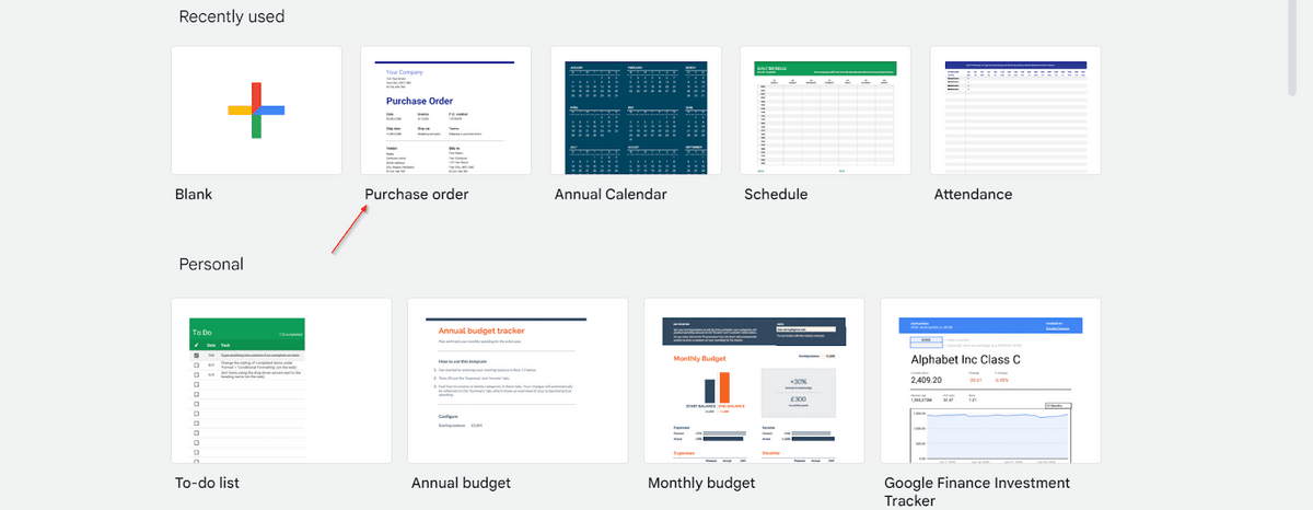 list of google sheets templates