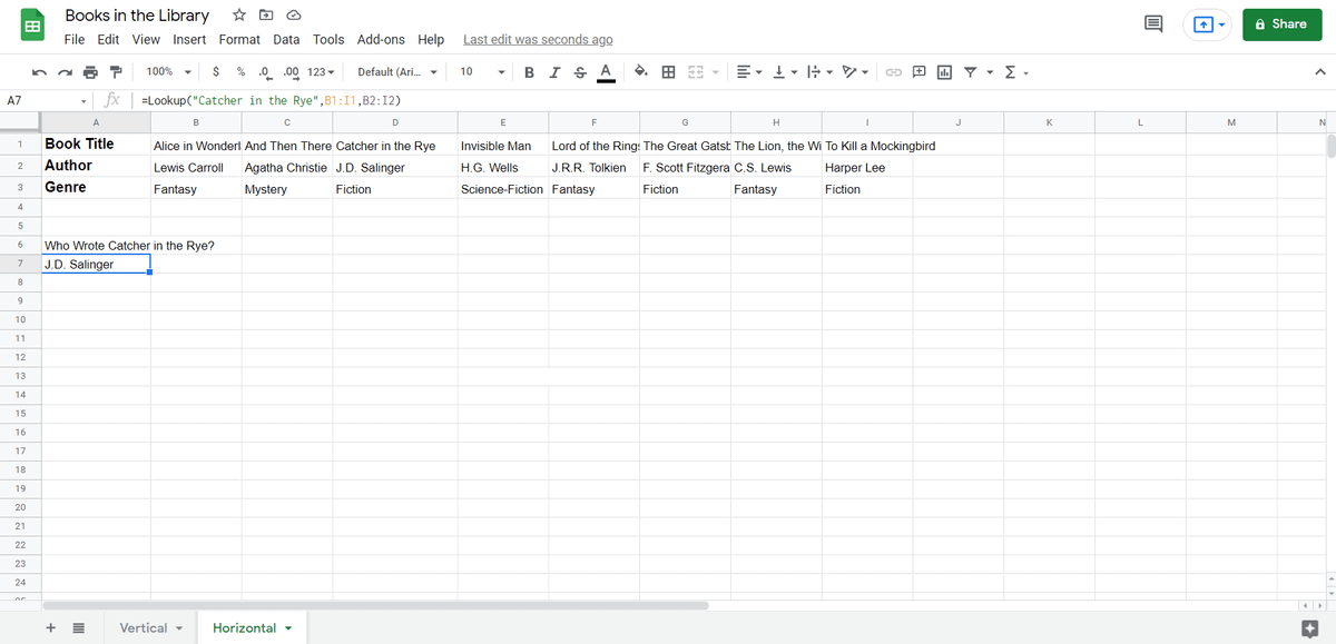 Looking Up Information in Rows with LOOKUP