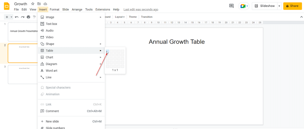 make a blank cell to Insert Google Sheets Into Google Slides