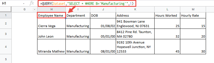 manufacturing query formula