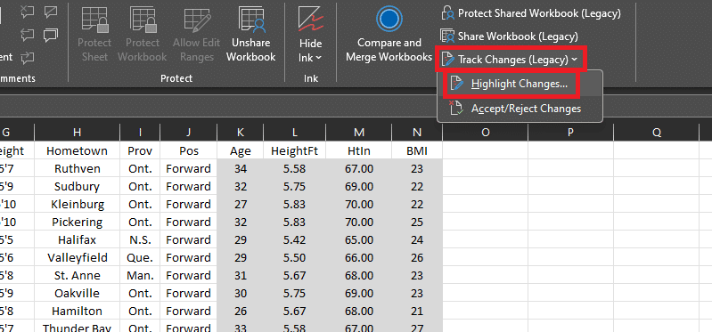 highlight changes