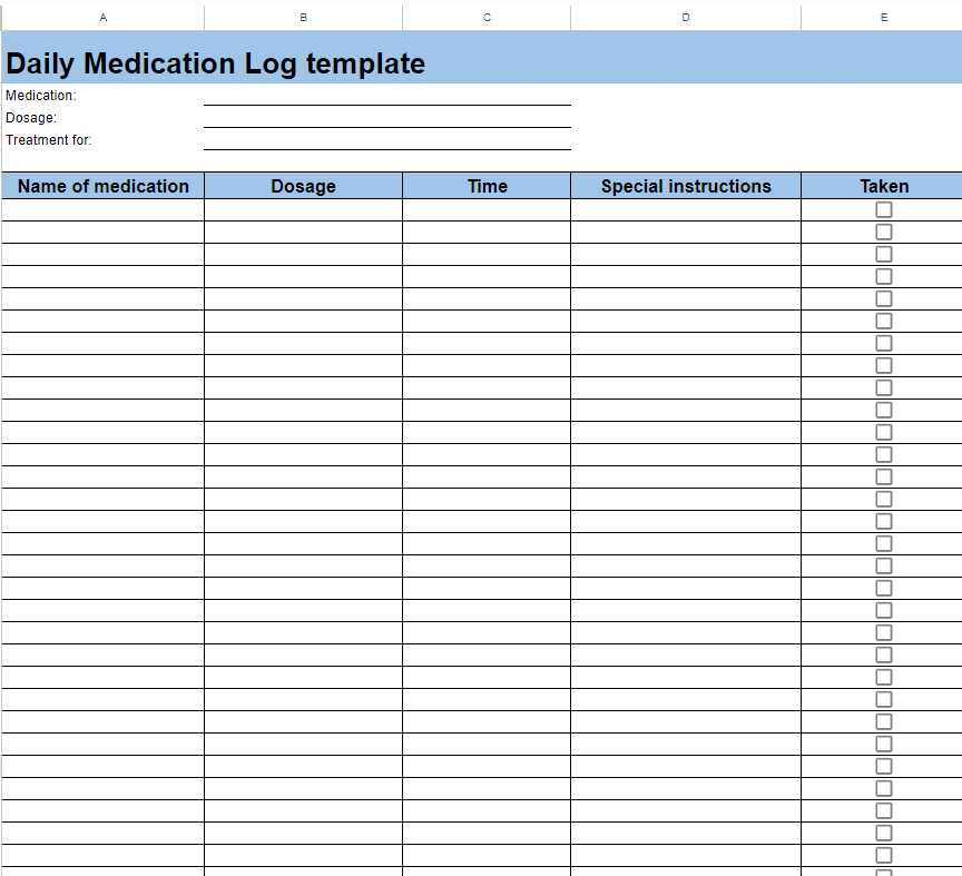 Medication log spreadsheet 1