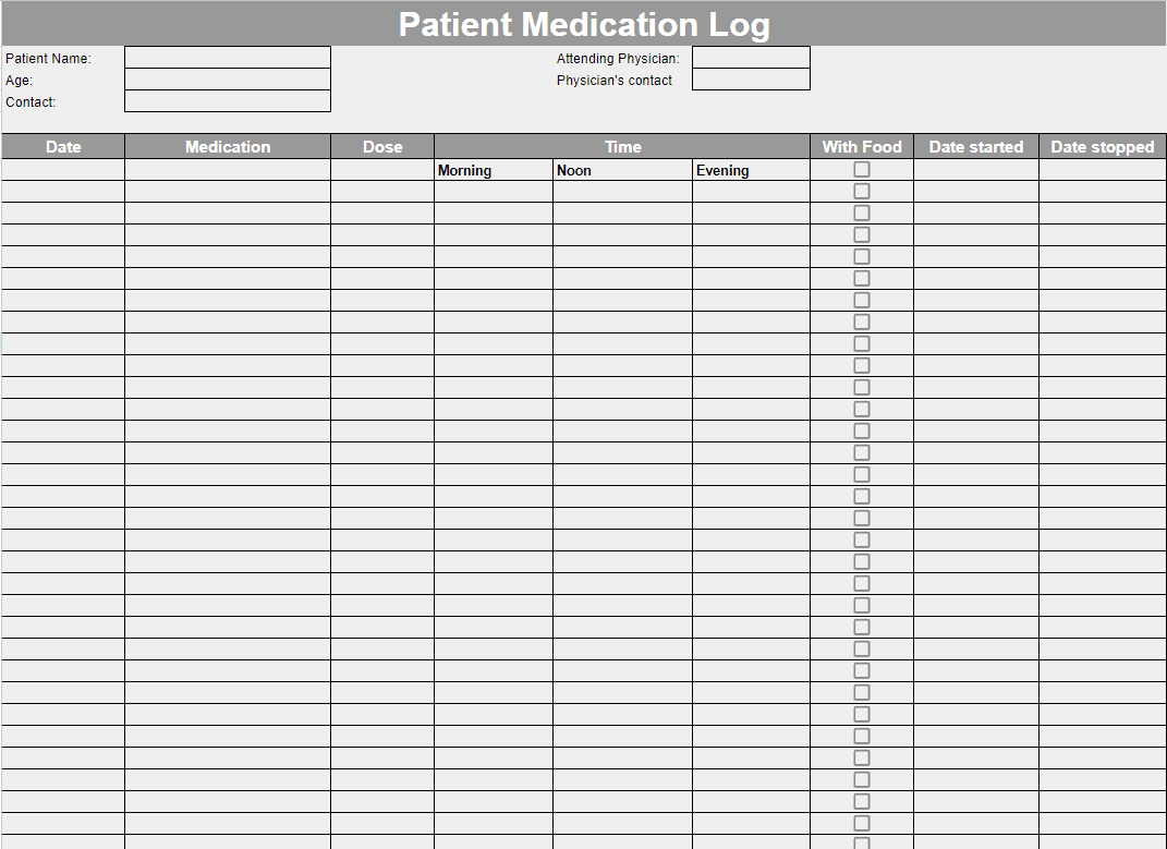 Medication log spreadsheet 2