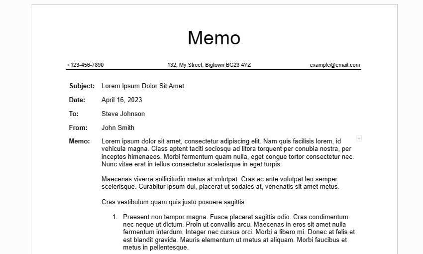 Memo template for Google Docs 1