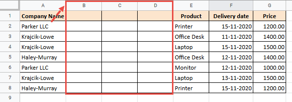 Multiple Columns inserted on the left