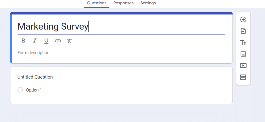 Name your google forms survey at the top by clicking on “Untitled form.”