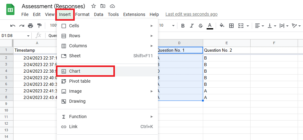 Navigate to insert > Chart