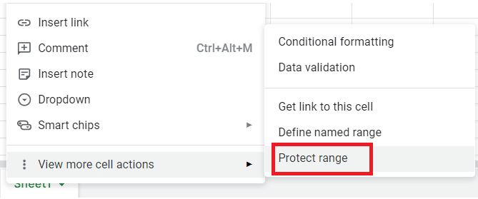 Navigate to the protect range menu item