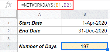 Net working days between two dates