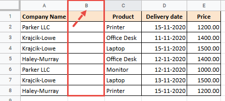 One column on the left inserted