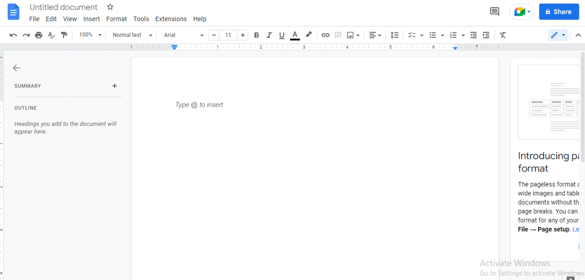 Open up a blank Google Docs file